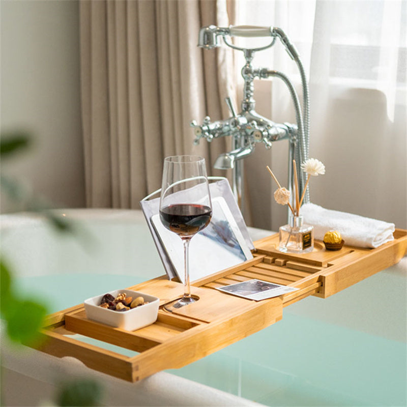 Extendable Bamboo Bathtub Tray Caddy Wooden Bath Organizer Rack Bathroom  Book Wine Tablet Holder Reading Shelf Bath Tray - AliExpress